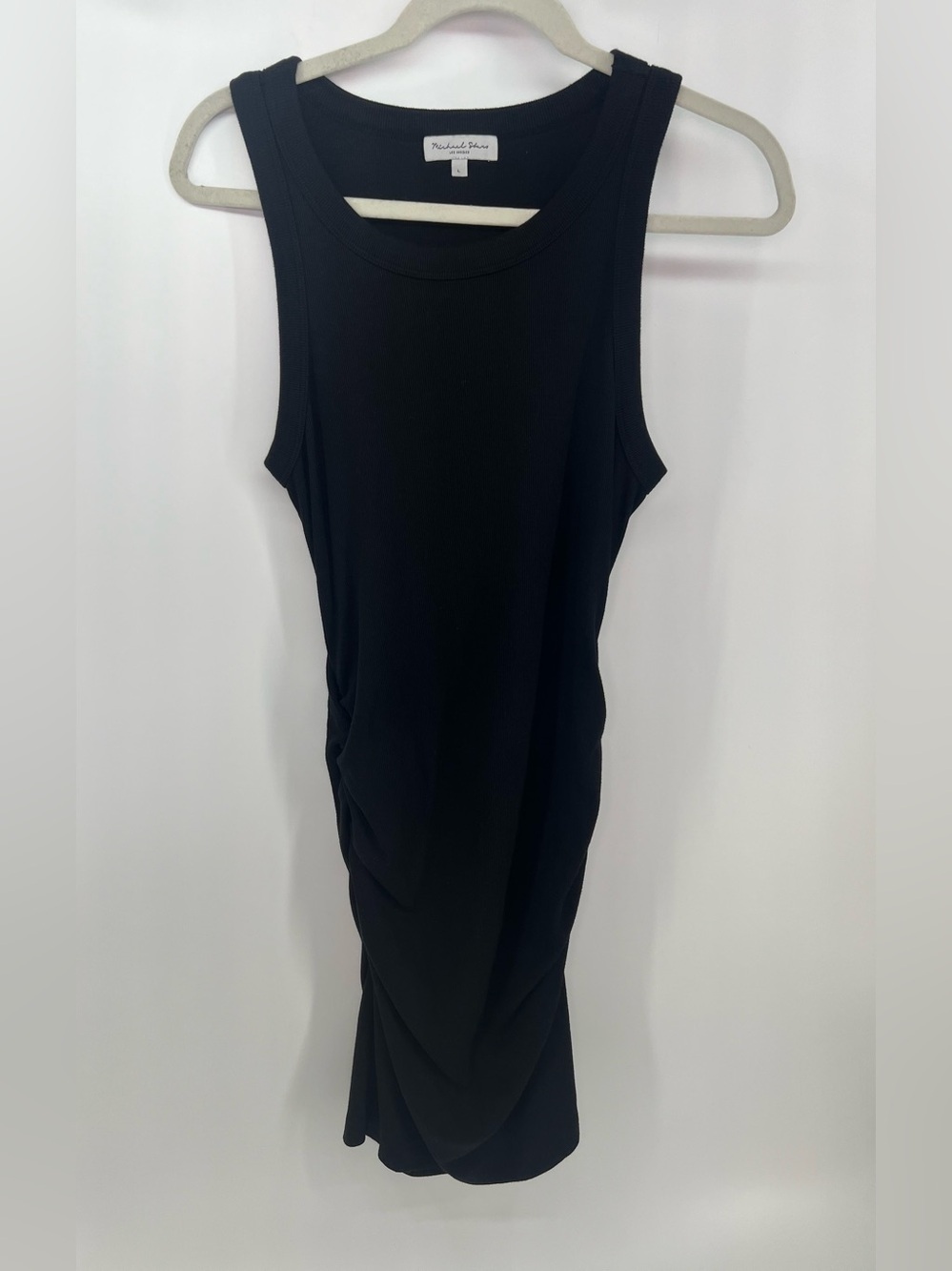 Michael Stars Demi Black Sleeveless Ribbed Ruched Fitted Tank Dress L Large - Picture 6 of 12